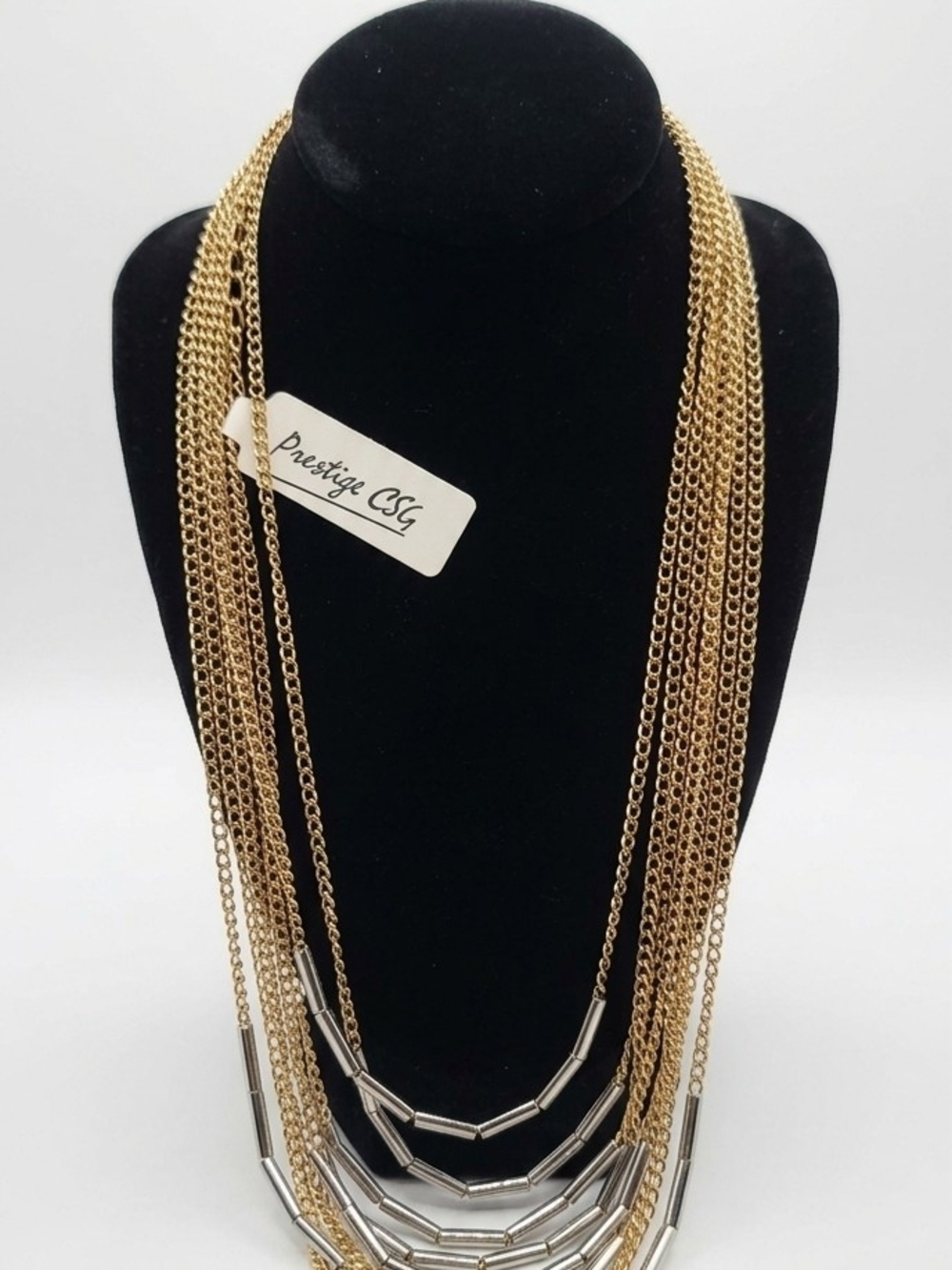 Gold-Tone Multi Strand Necklace with Silver Accents